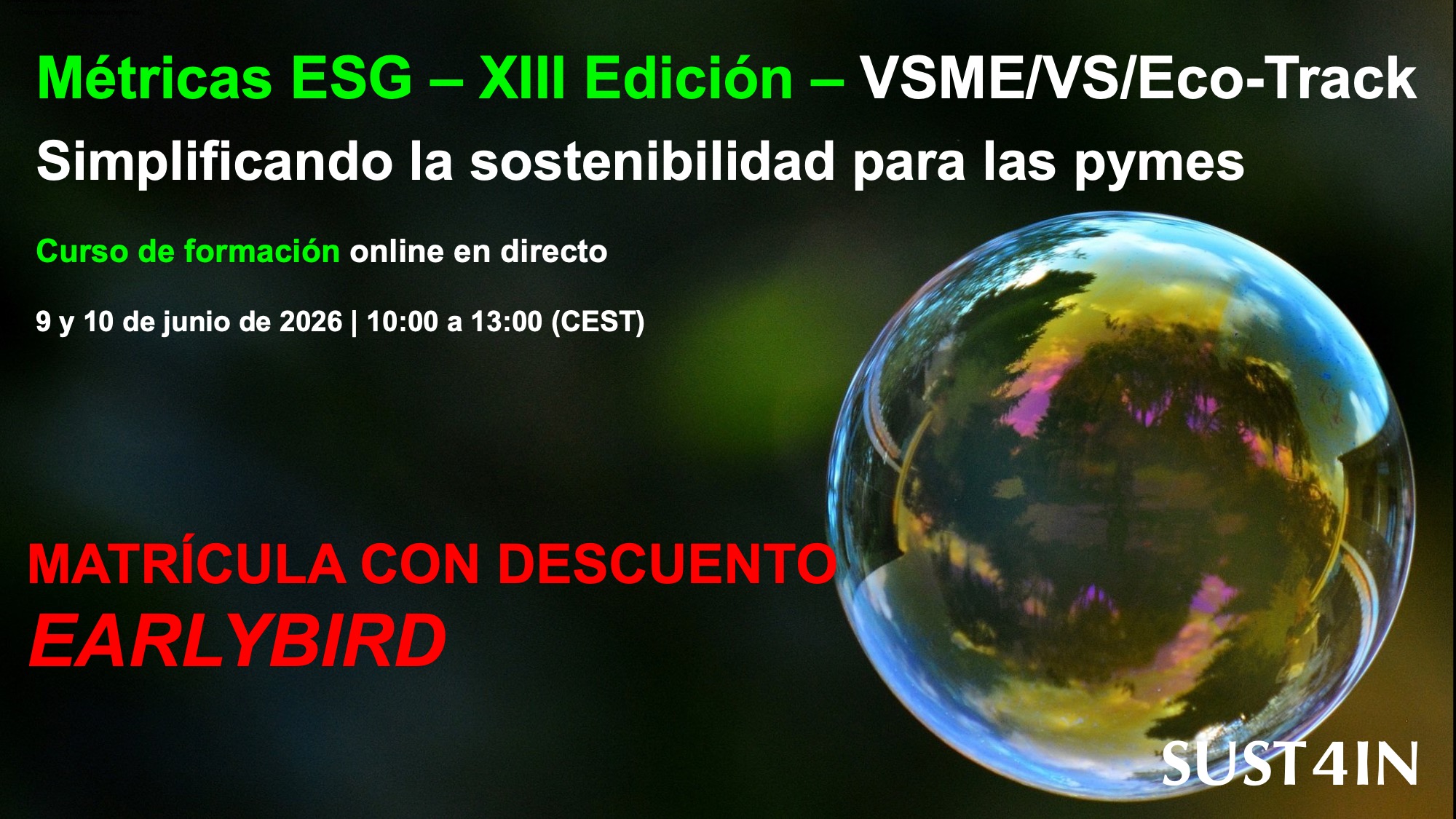 EARLYBIRD L del curso de formación Métricas ESG – XIII Edición – VSME/VS/Eco-Track